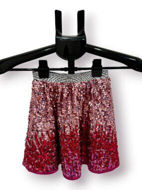 Danna Belle Girls Size 5/6 Pink Red Ombre Sequin Dance Skirt Silver Waist EUC